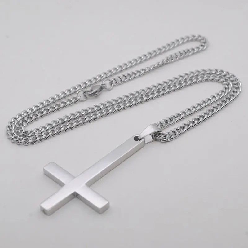 Jewelry Upside Down Cross Inverted Necklace Chain punk goth Size ONE SIZE - 5 Thumbnail