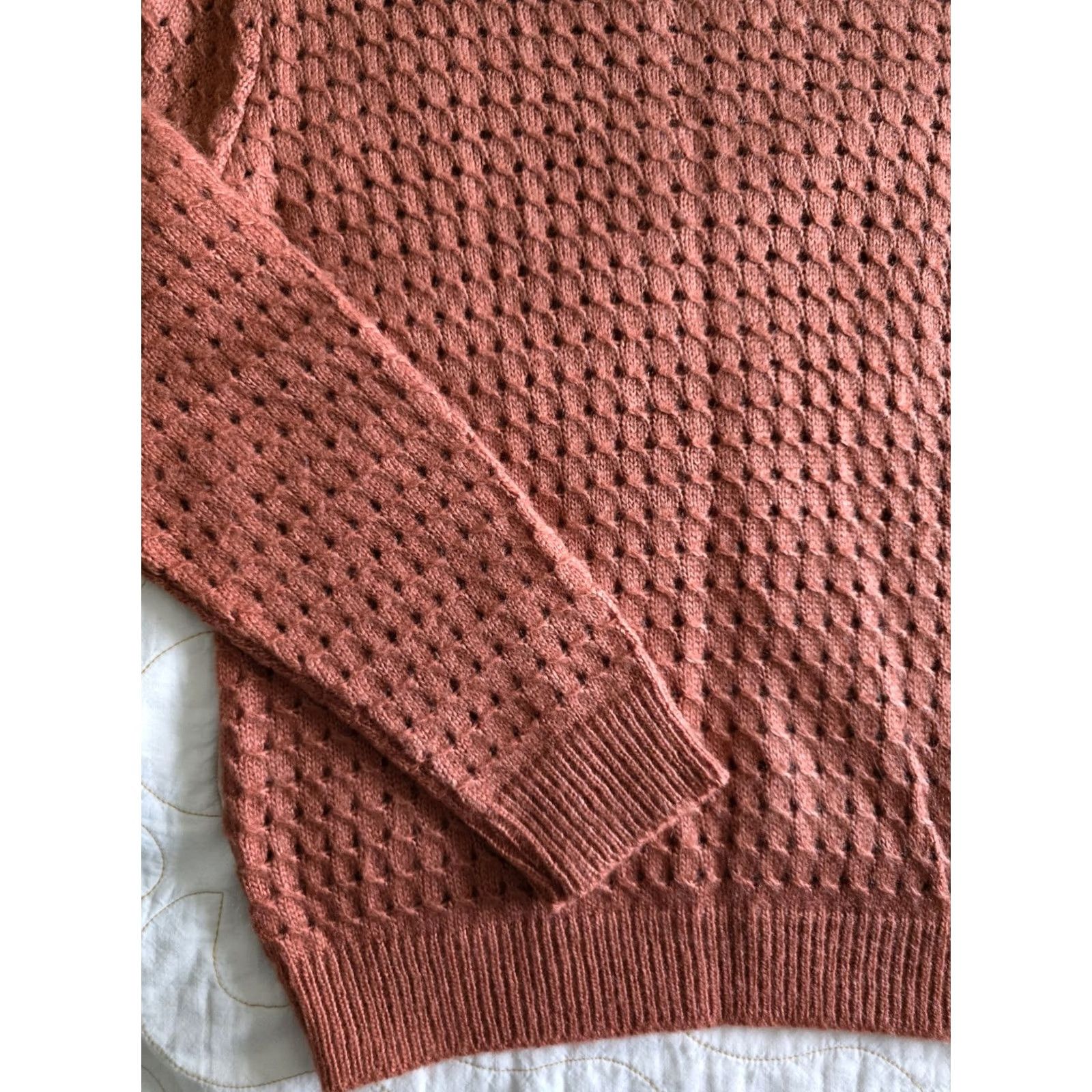 Rusty VINTAGE 80s Rust Orange Sweater Keyhole Button Womens M/L Secretary Geek Acrylic, Orange, 1980s, Business, Womens Size M / US 6-8 / IT 42-44 - 4 Thumbnail