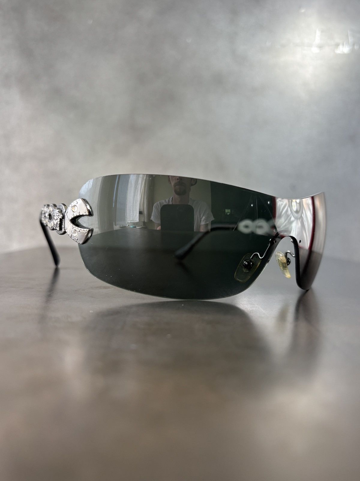 Versace × Vintage 2000s Versace Sunglasses Vintage Shield Jewel Mod 2053-B Y2K Size ONE SIZE - 15 Thumbnail