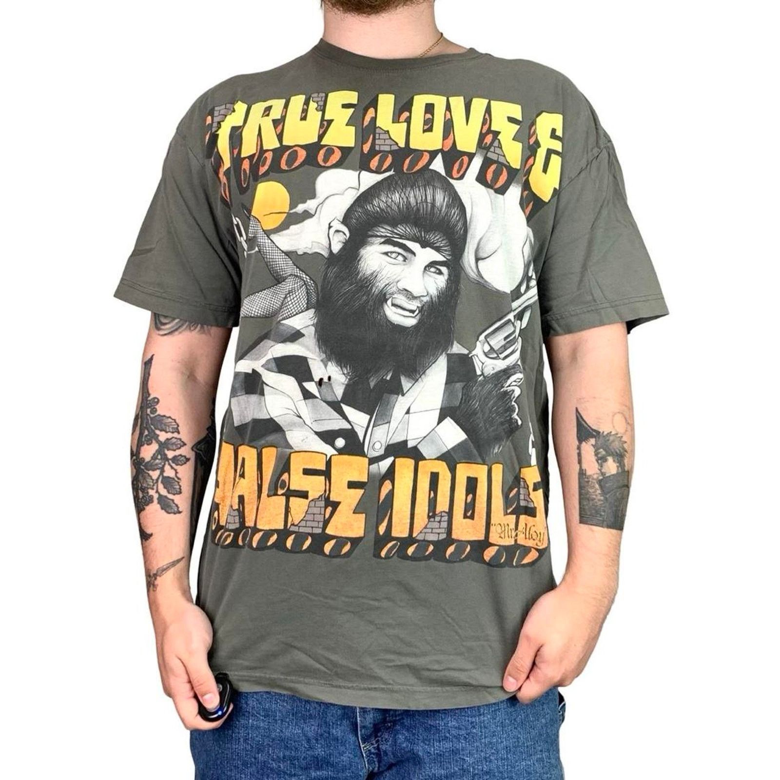 Vintage True Love & False Idols Affliction Style Monster T-shirt Size US XL / EU 56 / 4 - 2 Thumbnail