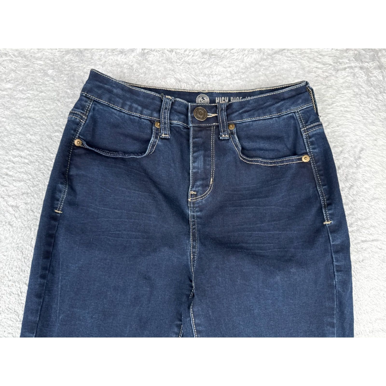 Vintage SO Jeans Juniors Jeans Blue Denim Jegging High Rise Cap Cotton Blend 23x28 Regular Size 3 Women Ladies 5-Pocket Solid Middle Wash Size 26" / US 2 / IT 38 - 4 Thumbnail