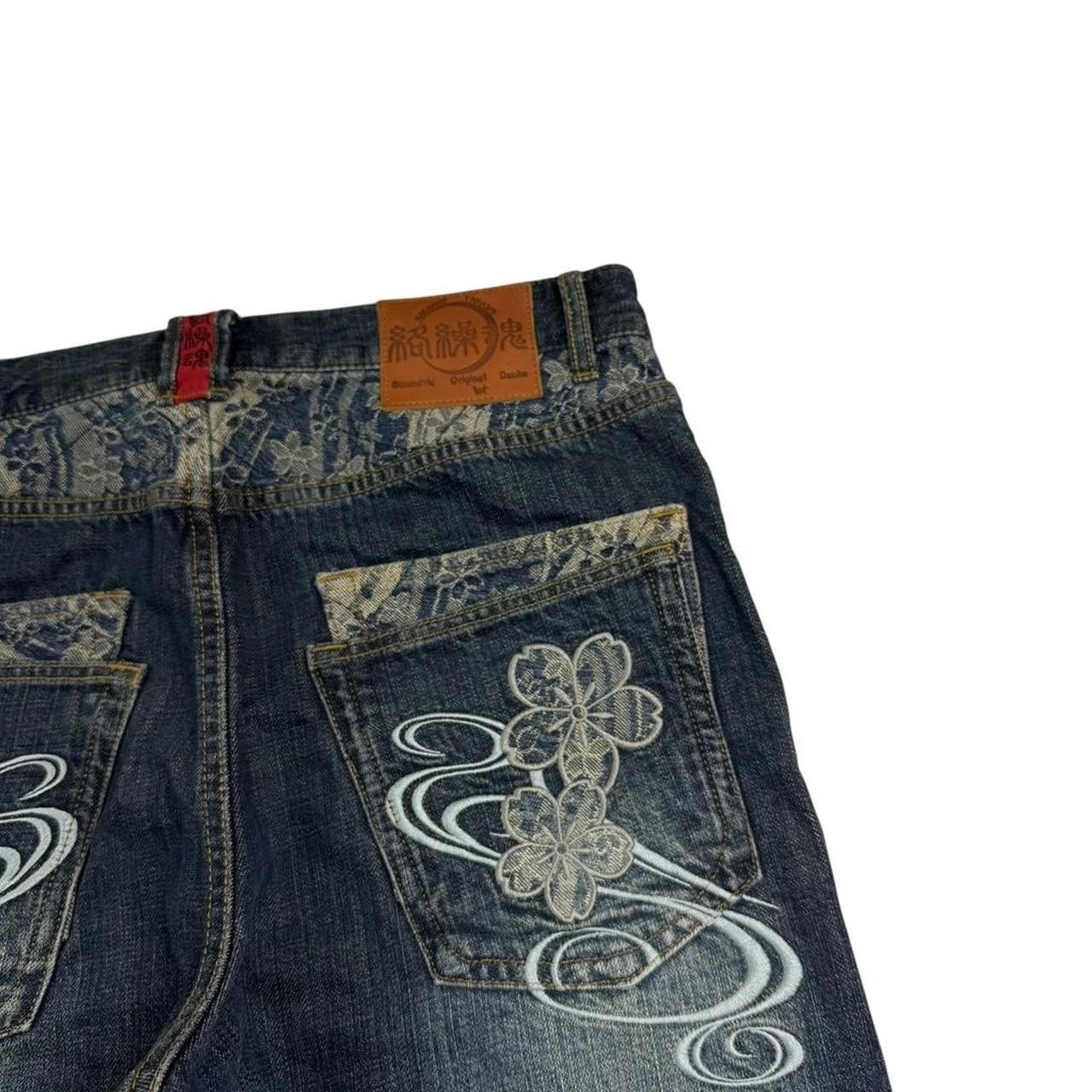 Karakuri Tamashii Karakuri Tamashii Embroidered Floral Japanese Jeans Waist 35 Size US 35 - 3 Thumbnail