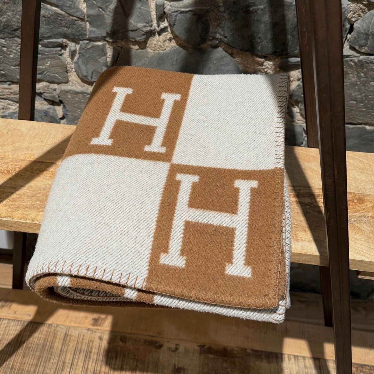 Hermes Hermès Ecru Camel Wool Cashmere Throw Blanket Size ONE SIZE - 4 Thumbnail