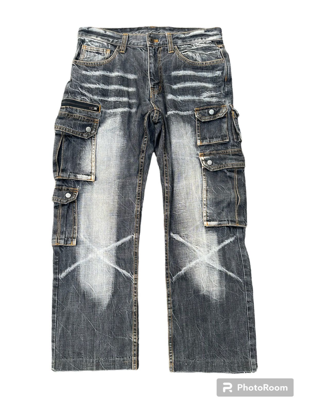 If Six Was Nine DENIM CARGO PANTS VOMANIE FADED VINTAGE Size US 30 / EU 46 - 1 Thumbnail
