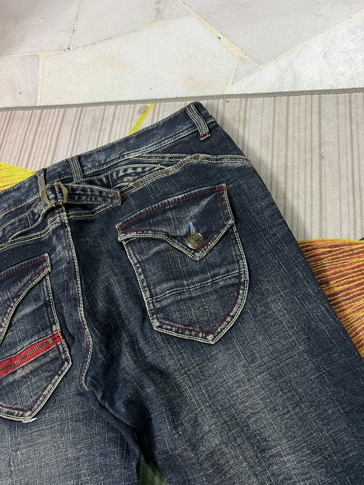 Japanese Brand 💥BCBG SKULL BACKLE BACK FLARE JEAN🔥 Size US 35 - 19 Thumbnail