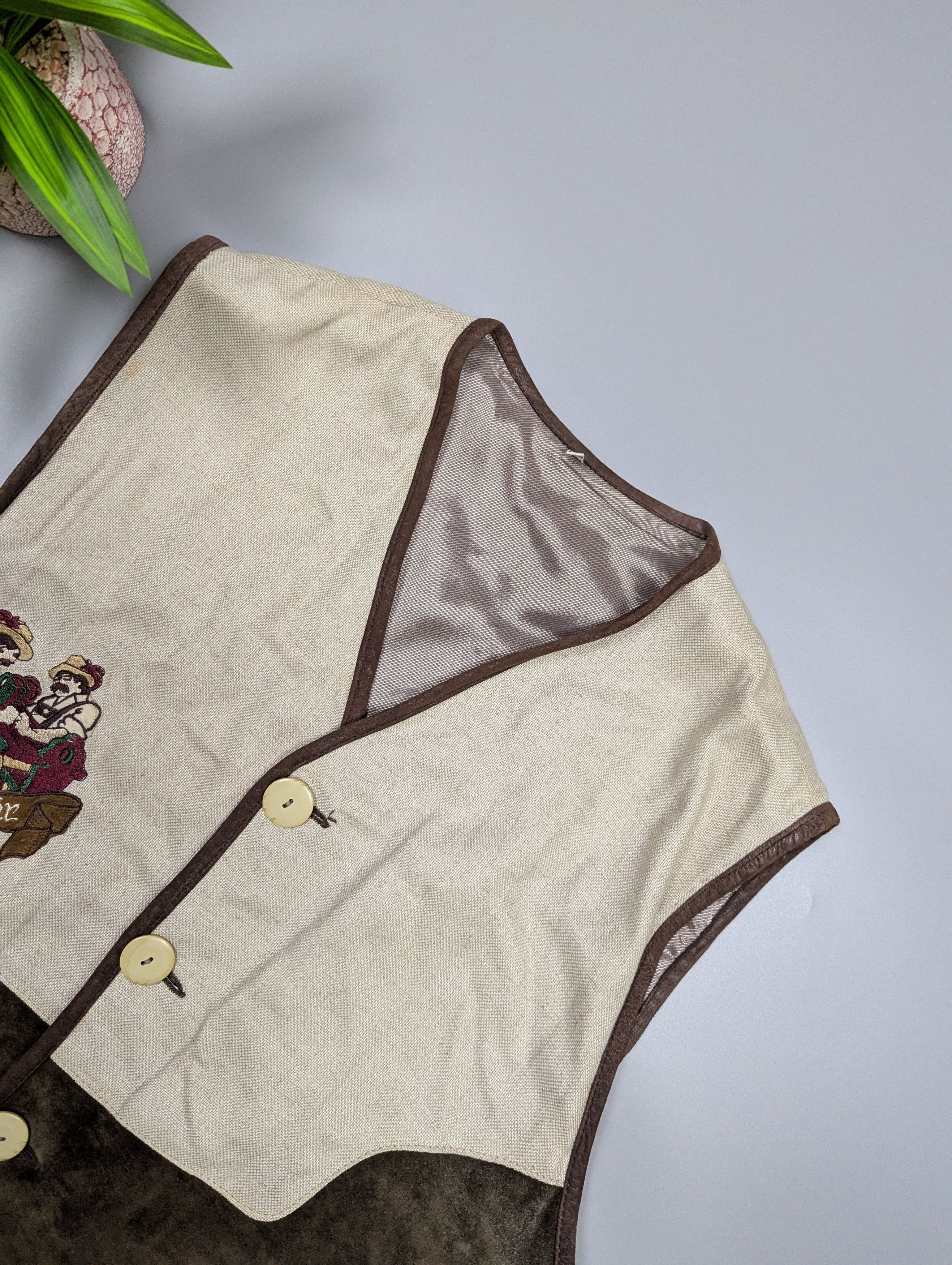 Vintage Mir San Mir Vintage Leather & Linen Folk Vest / Gilet Size US L / EU 52-54 / 3 - 12 Thumbnail