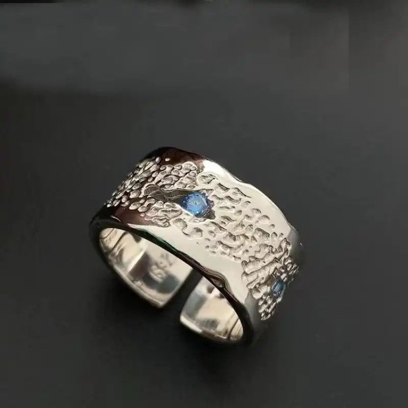 Jewelry × Sterling Silver Wide Blue Crystal Silver 925 Sterling Ring Size ONE SIZE - 1 Thumbnail