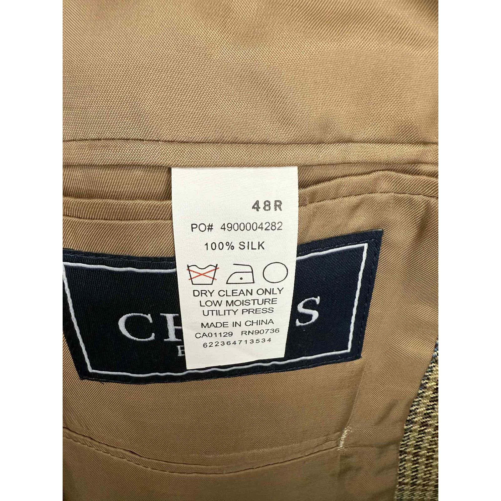 CPS CHAPS Chaps Houndstooth Long Sleeve Notch Lapel Blazer Tan Men 48R Size 48R - 6 Thumbnail