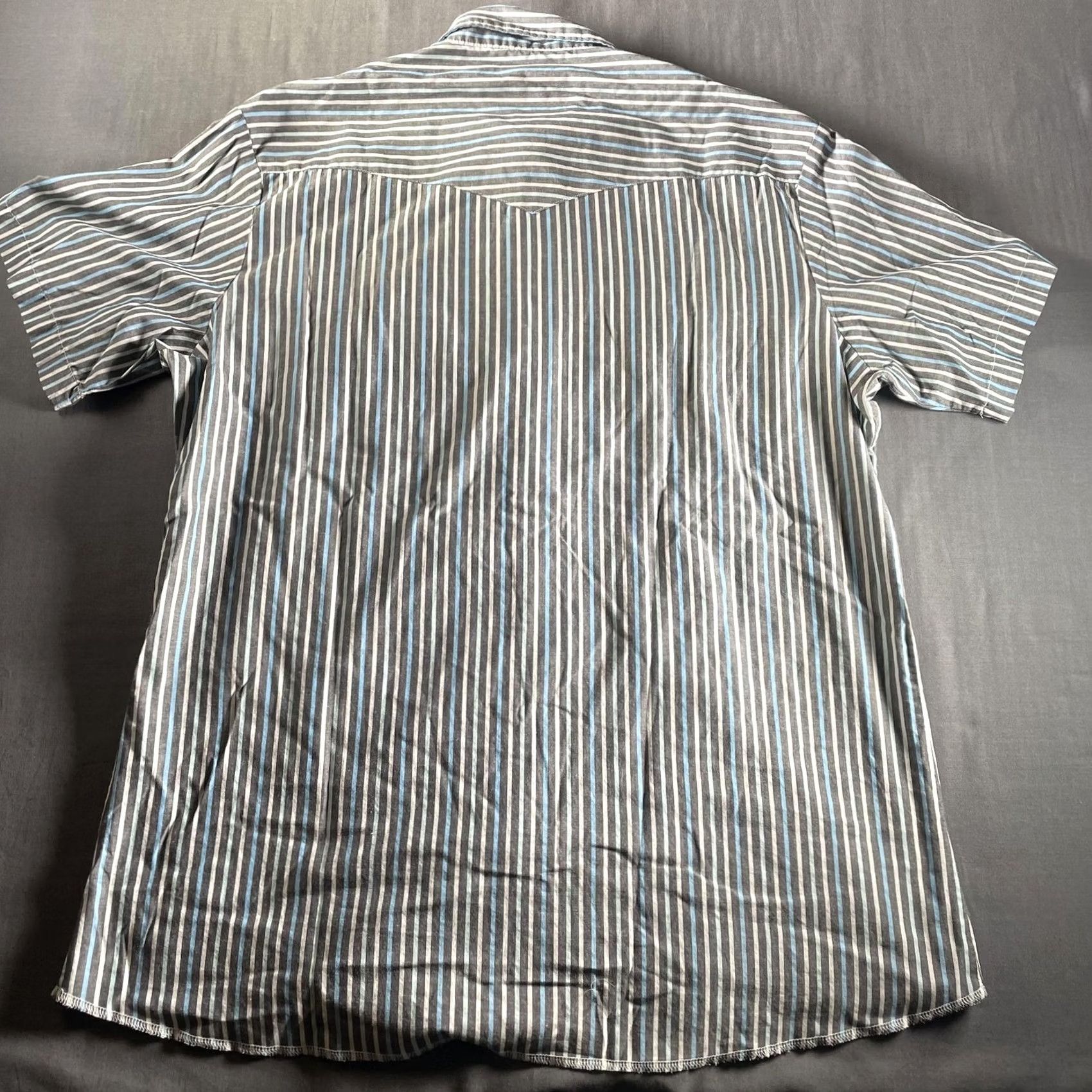 Wrangler Wrangler Shirt Mens Large Gray Blue Striped Western Pearl Snap Short Sleeve Size US XL / EU 56 / 4 - 5 Thumbnail