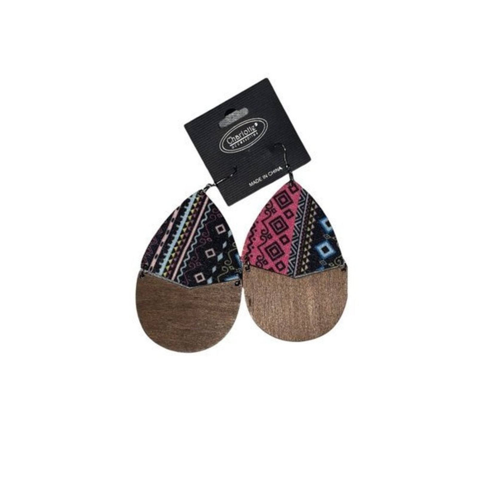 Other NWT Wooden Fabric Covered Boho Aztec Dangle Earrings Size ONE SIZE - 1 Thumbnail