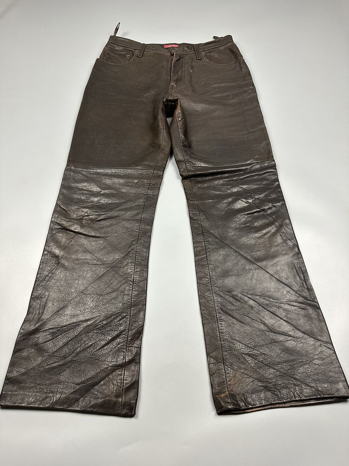 Chevignon × Genuine Leather × Vintage 🔥Very Rare🔥Vintage Chegvinon Flared Leather Pant Size US 28 / EU 44 - 5 Thumbnail