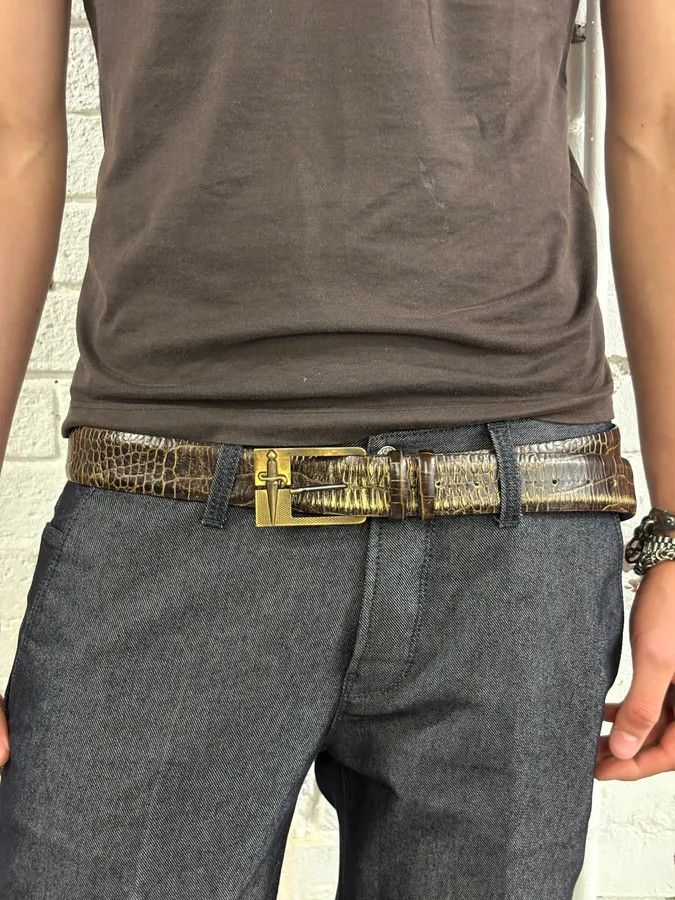 Vintage Cesare Paciotti Dagger Buckle Crocodile Effect Brown Leather Belt Size ONE SIZE - 1 Thumbnail
