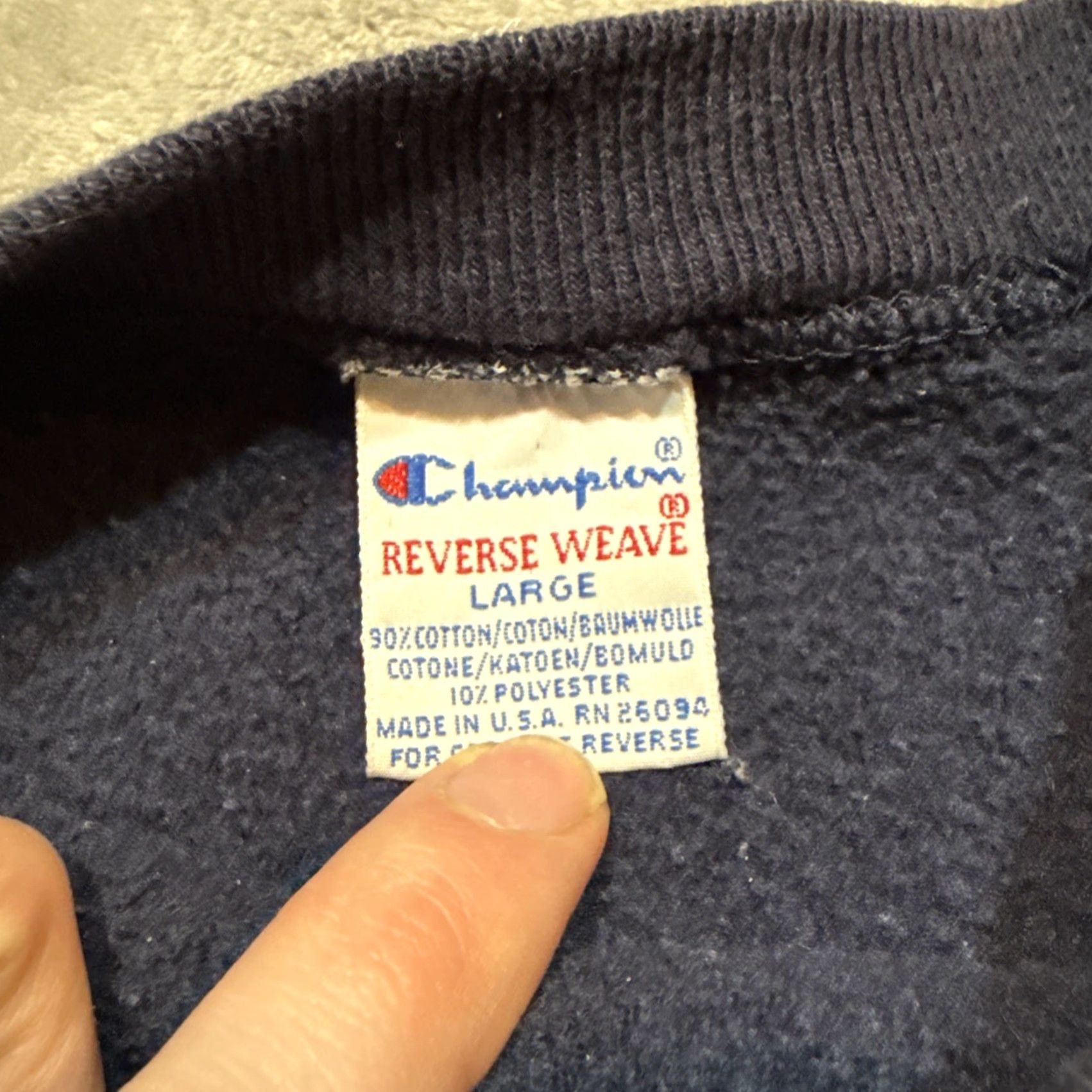 Champion VINTAGE Champion Sweatshirt Crewneck Mens Large Blue Reverse Weave 90s Made USA Logo Embroidered Heavyweight Pullover Regular Size US L / EU 52-54 / 3 - 4 Thumbnail