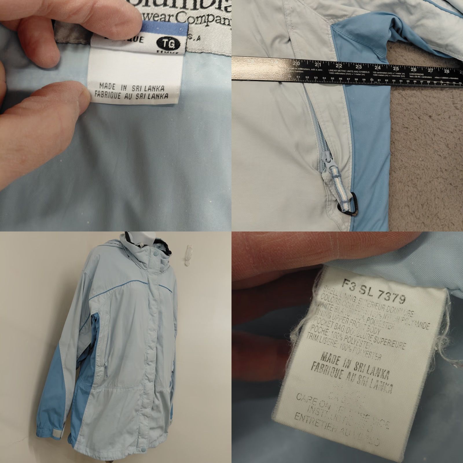 Vintage Columbia Rain Jacket Womens XL Pale Blue White Storm Dry Waterproof Hooded Jacket Size XL / US 12-14 / IT 48-50 - 10 Thumbnail