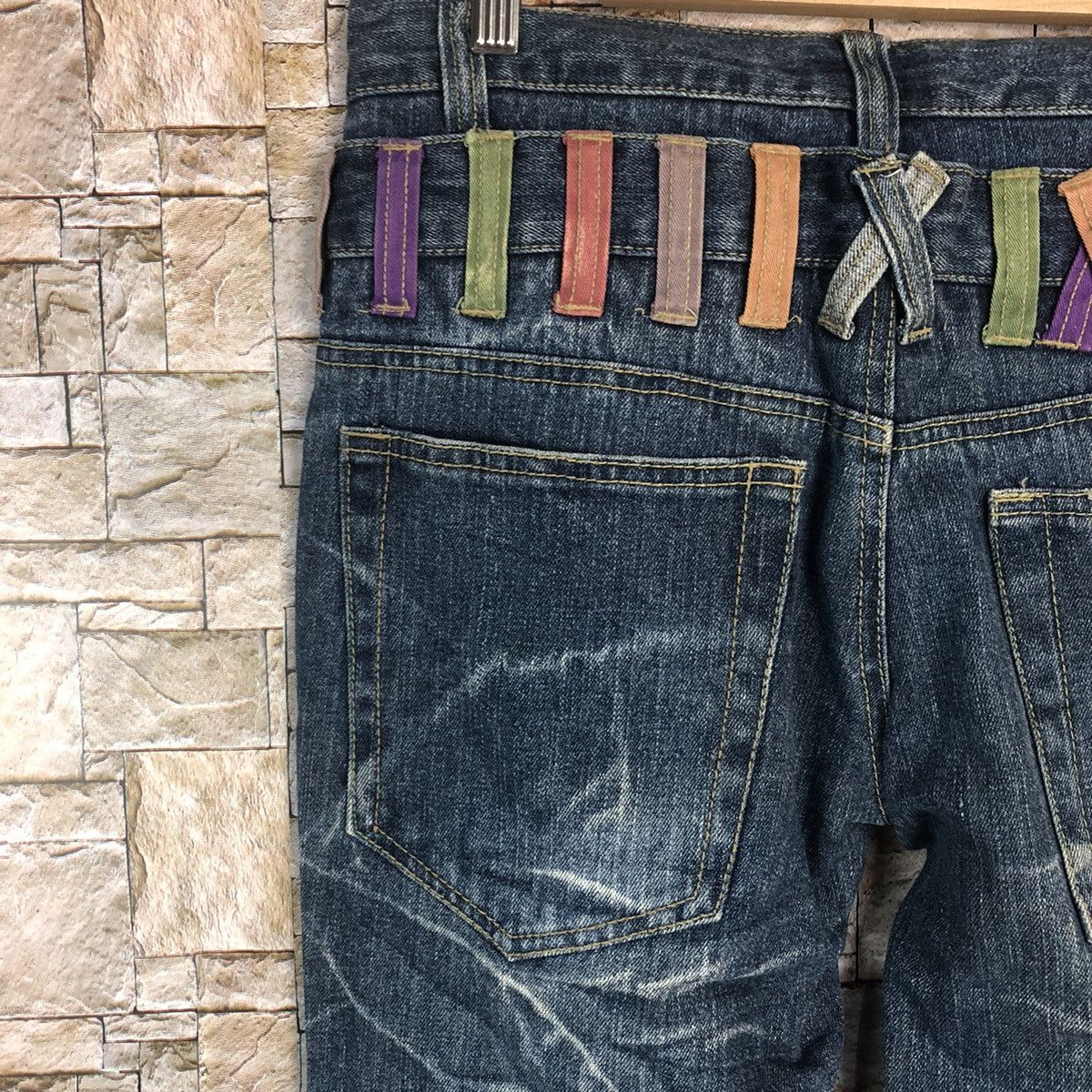 DL Nylaus Blue Double Waist streetwear Denim Pants #A116