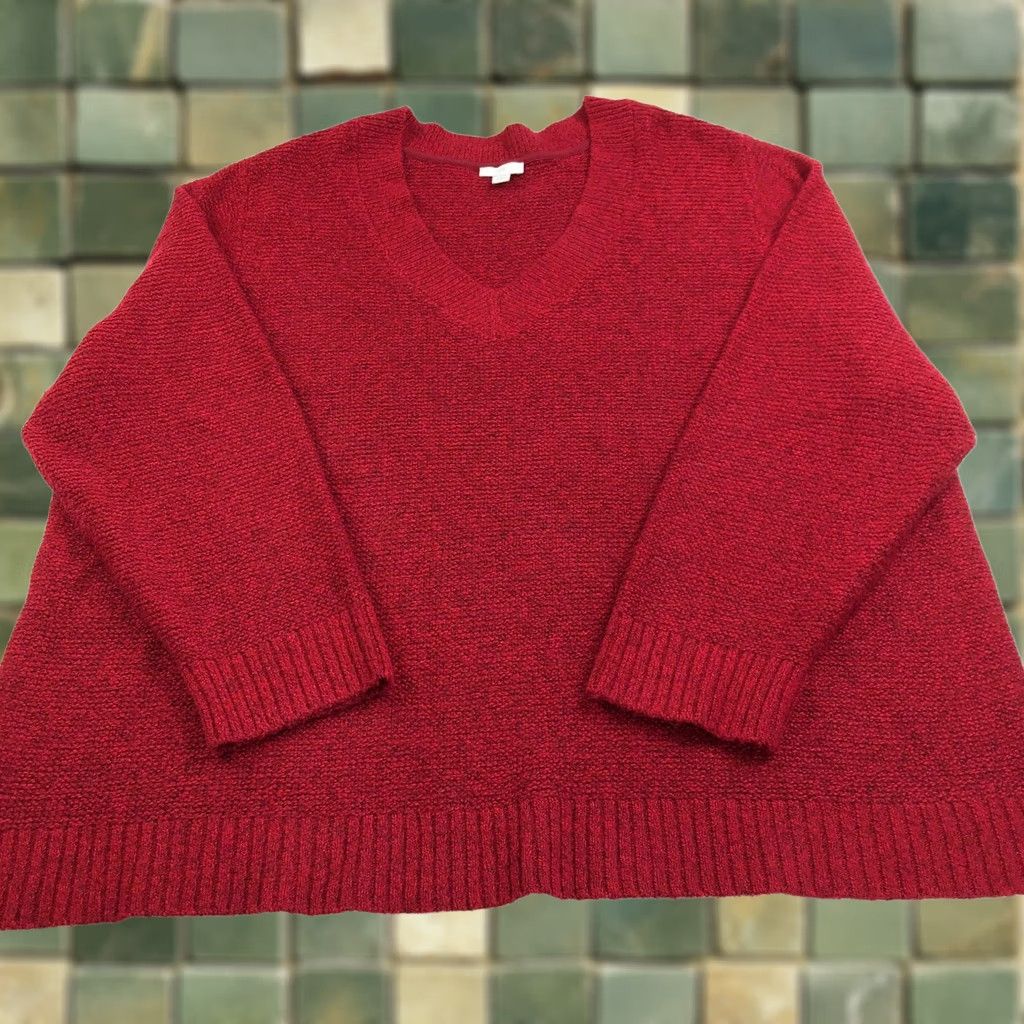 J. Jill J. Jill 4X Knit Relaxed Women's Deep V-Neck Pullover Boxy Sweater Red Size XXL / US 16-18 / IT 52-54 - 1 Thumbnail