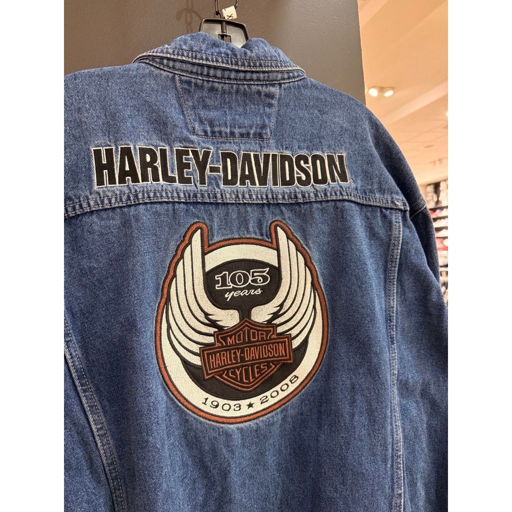Harley Davidson × Vintage 2008 Harley Davidson 105 Years Vintage Denim Trucker Jacket Size US XXL / EU 58 / 5 - 3 Thumbnail