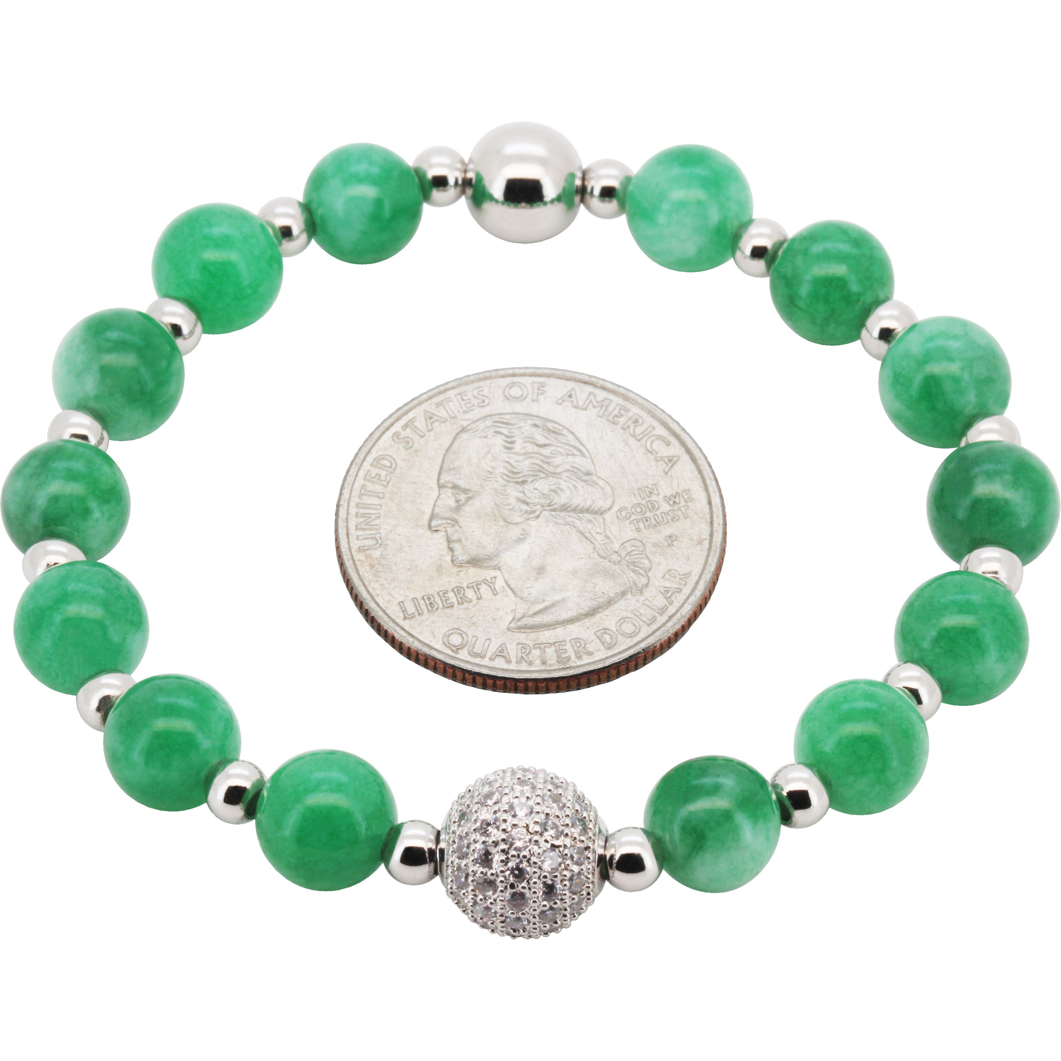 Other 14k GP AAA CZ 8mm Disco Ball Jade Beaded Stretch Bracelet 7" Size ONE SIZE - 1 Preview