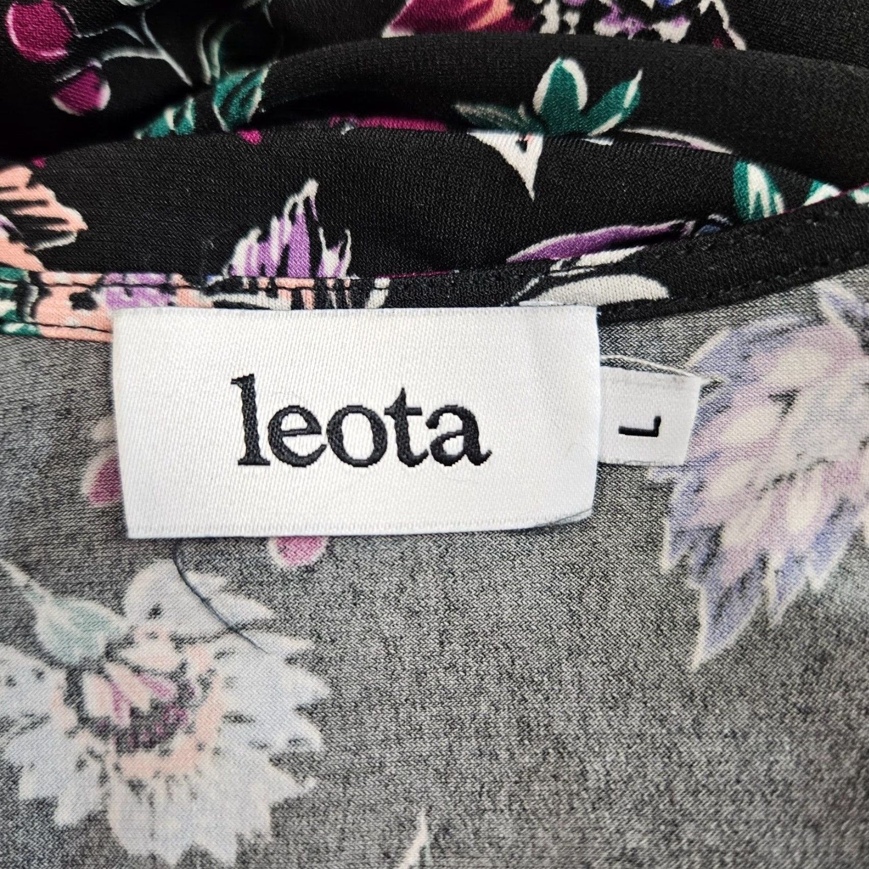 Vintage Leota Dress Womens Sz Large Black Purple Floral 3/4 Sleeve V-Neck Belted Size L / US 10 / IT 46 - 6 Thumbnail