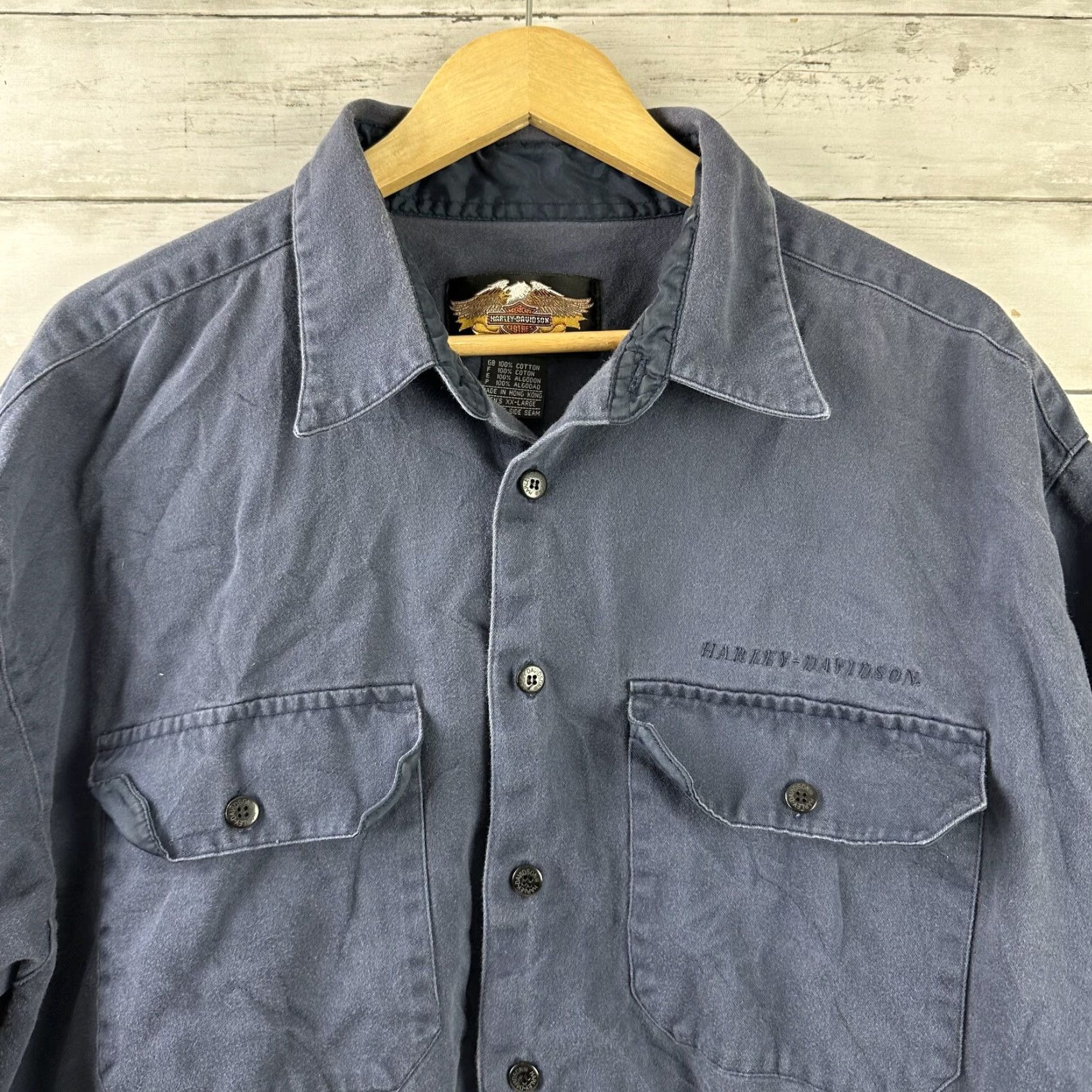 Harley Davidson VINTAGE Harley-Davidson Button-Up Shirt Men’s 2XL Long Sleeve Blue Biker Motorcycle 90s Size US XXL / EU 58 / 5 - 2 Thumbnail