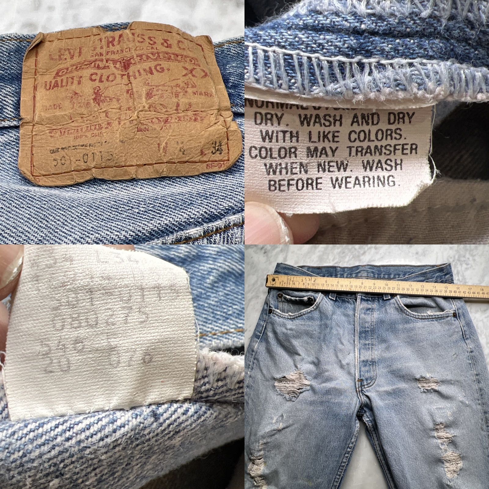 Levi's VINTAGE Levi's 501 Jeans 34x34 Button Fly 80s Thrashed Distressed Blue Denim Mens Regular 5-Pocket USA Size US 34 / EU 50 - 10 Thumbnail