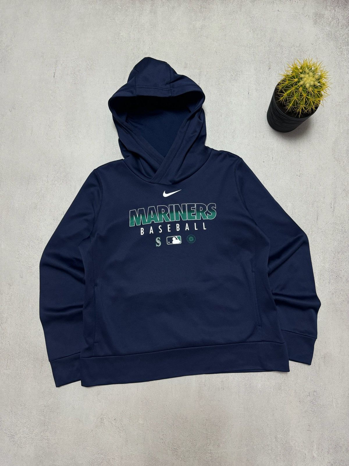 Nike × Vintage Vintage Nike Mariners Baseball Hoodie Big Logo Swoosh Y2K Size US S / EU 44-46 / 1 - 1 Thumbnail
