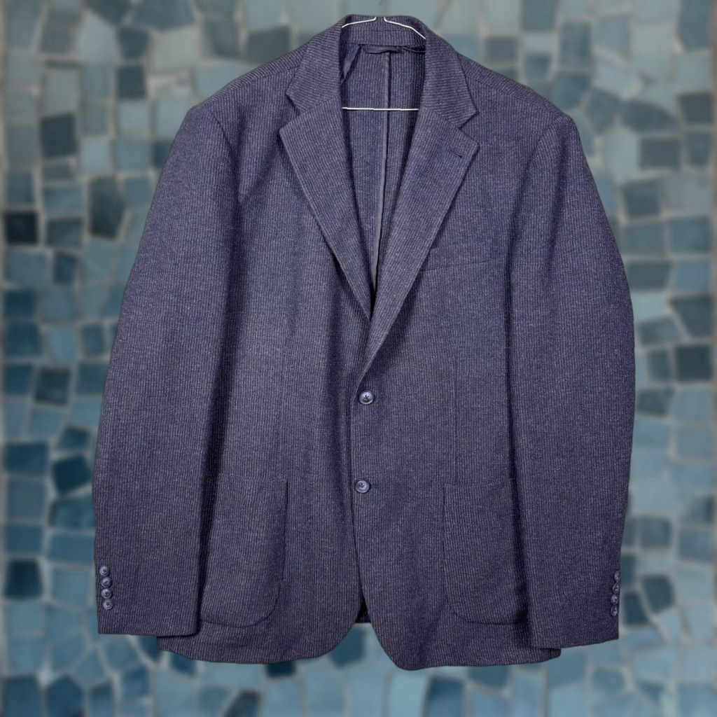 Vintage 34 Heritage Sport Coat Mens 44 Blazer Wool Knit Unstructured Single-Breasted Notch Blue Stem City Preppy Size 44R - 1 Thumbnail