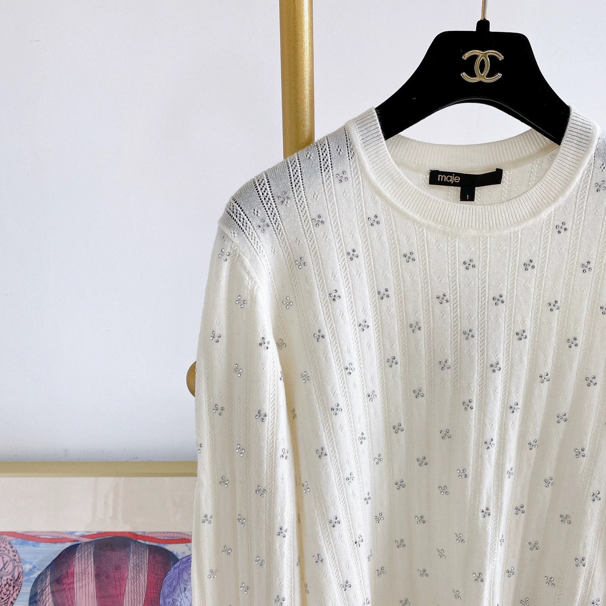 Maje Maje White Crystal-Embellished Knit Pullover Size 1 Size S / US 4 / IT 40 - 4 Thumbnail