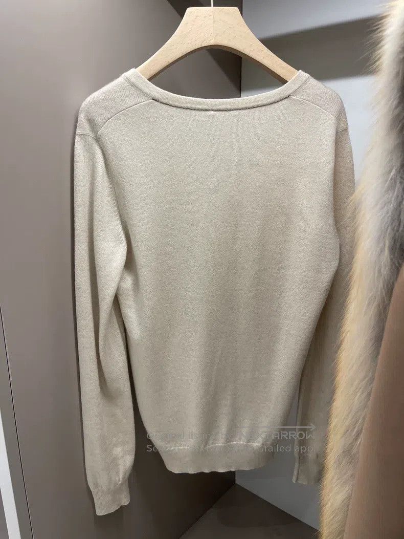 Brunello Cucinelli Brunello Cucinelli Beige Beaded V-Neck Cashmere Sweater Size M / US 6-8 / IT 42-44 - 2 Thumbnail