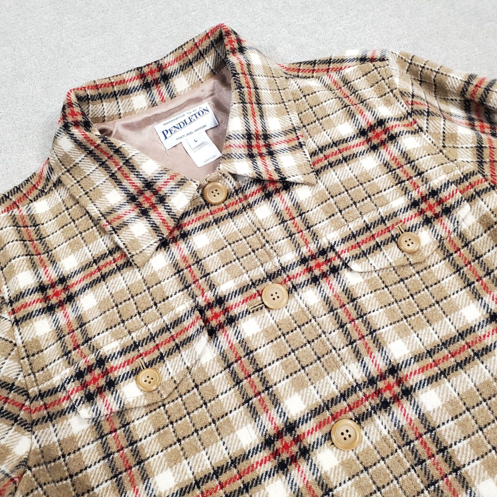 Pendleton Pendleton Jacket Shacket Womens Large Beige Wool Lined Plaid Coat Made In USA Size L / US 10 / IT 46 - 2 Thumbnail