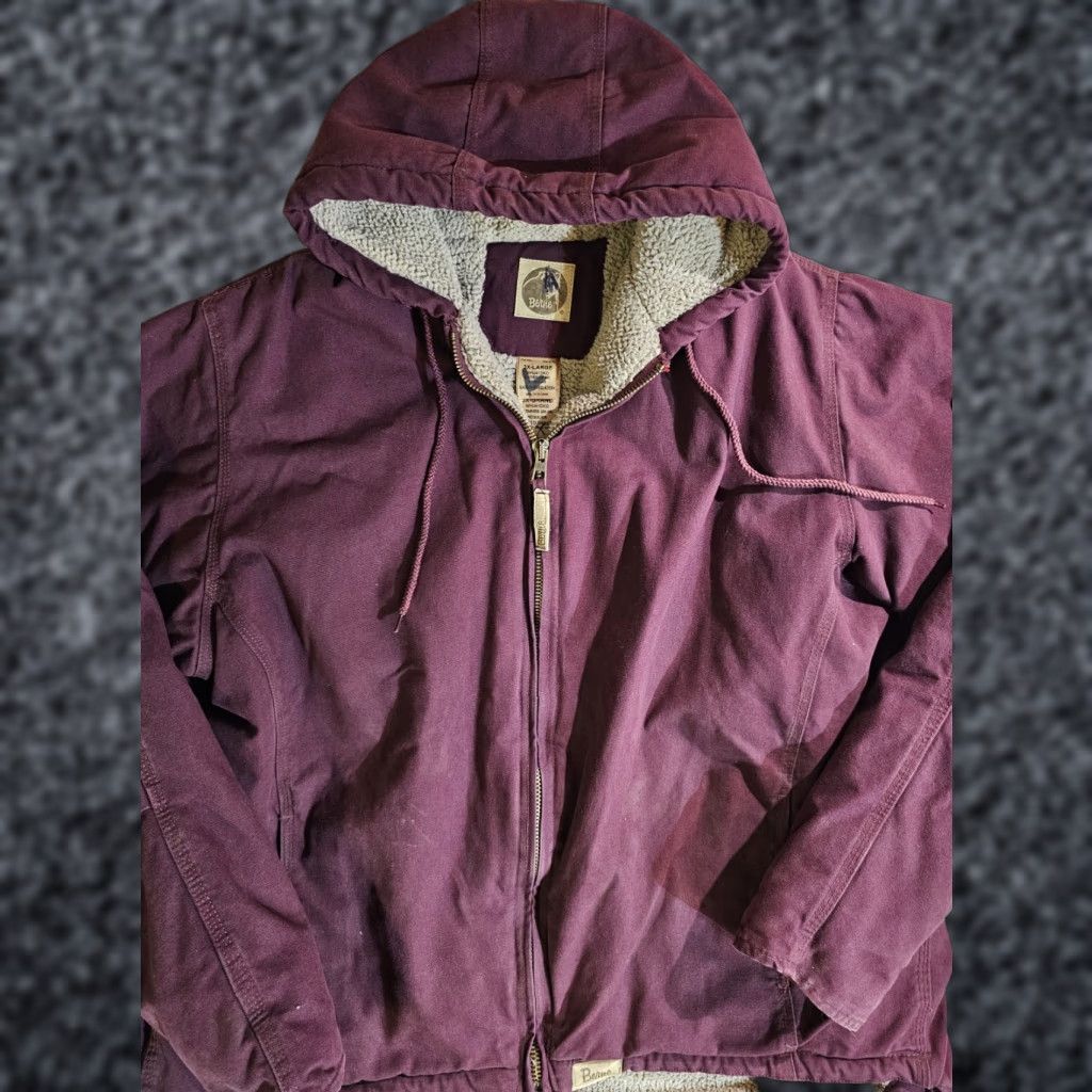 VINTAGE Berne Work Wear Hooded Fleece Lined Canvas Jacket Womens 3XL Burgundy Jacket