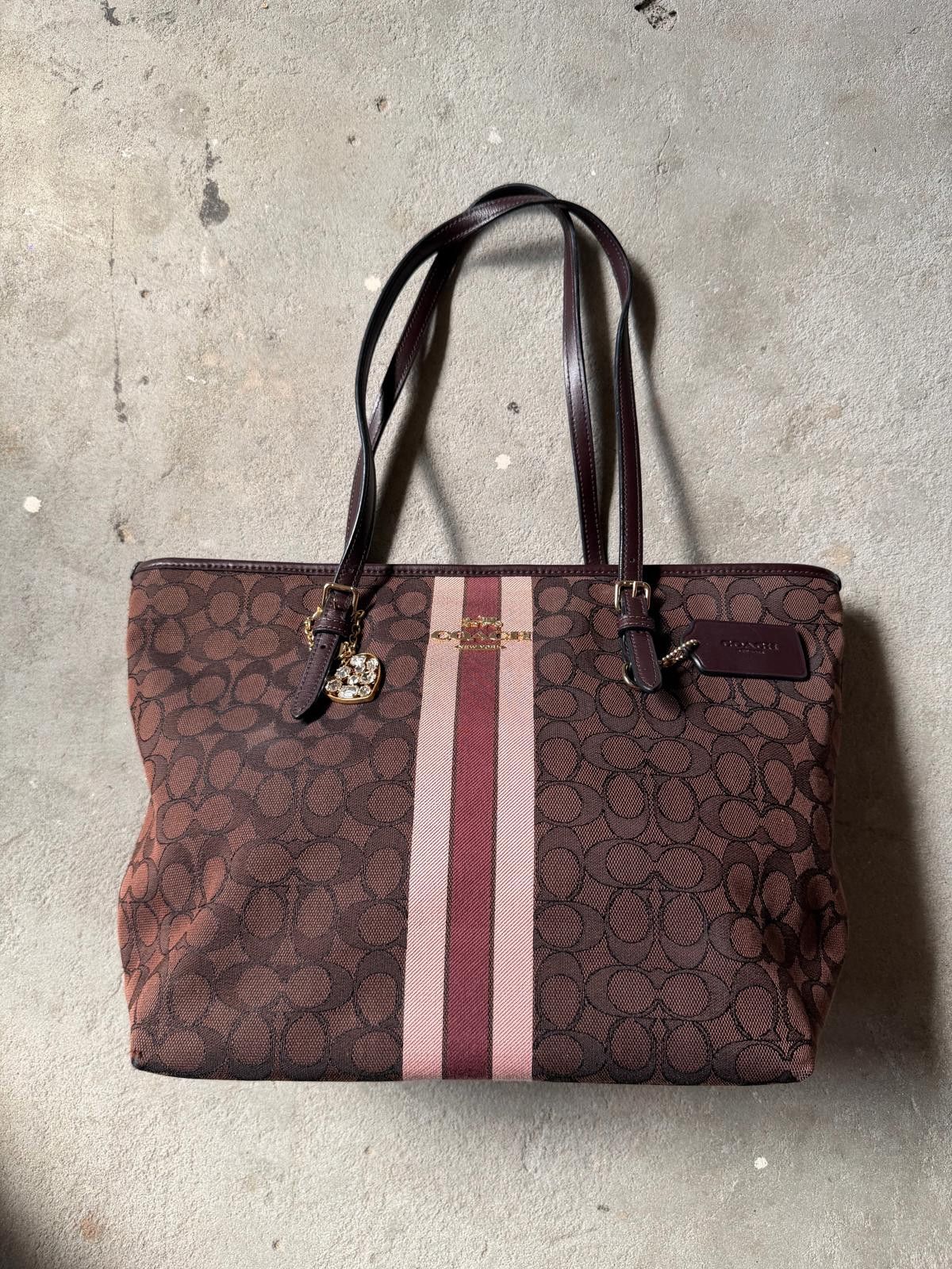 Coach Coach Signature Stripe Shoulder Bag Brown/Pink Size ONE SIZE - 1 Thumbnail