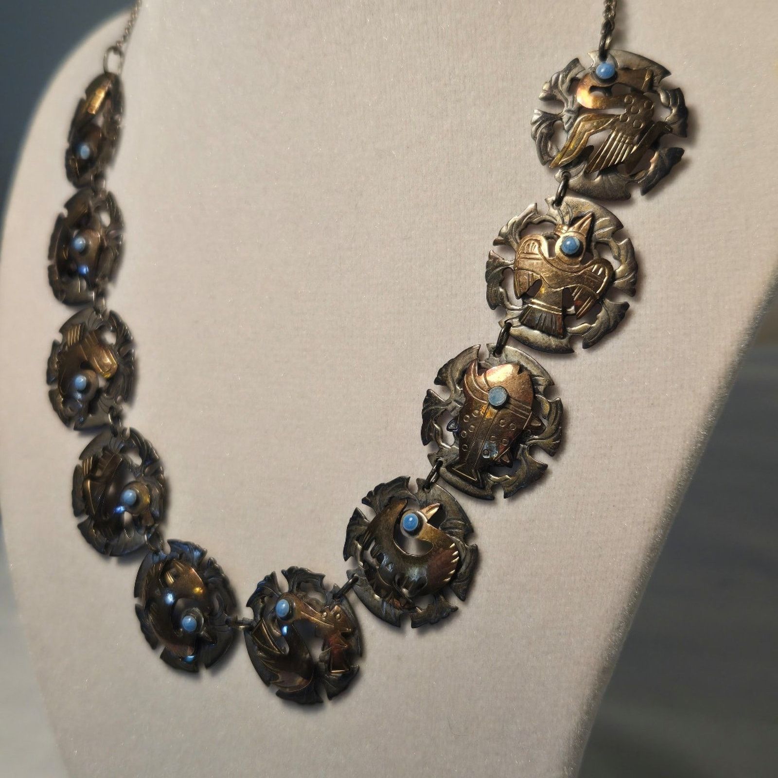Native Vintage Cuzco Peruvian Turquoise, 925 & 18k Gold Necklace Size ONE SIZE - 2 Thumbnail