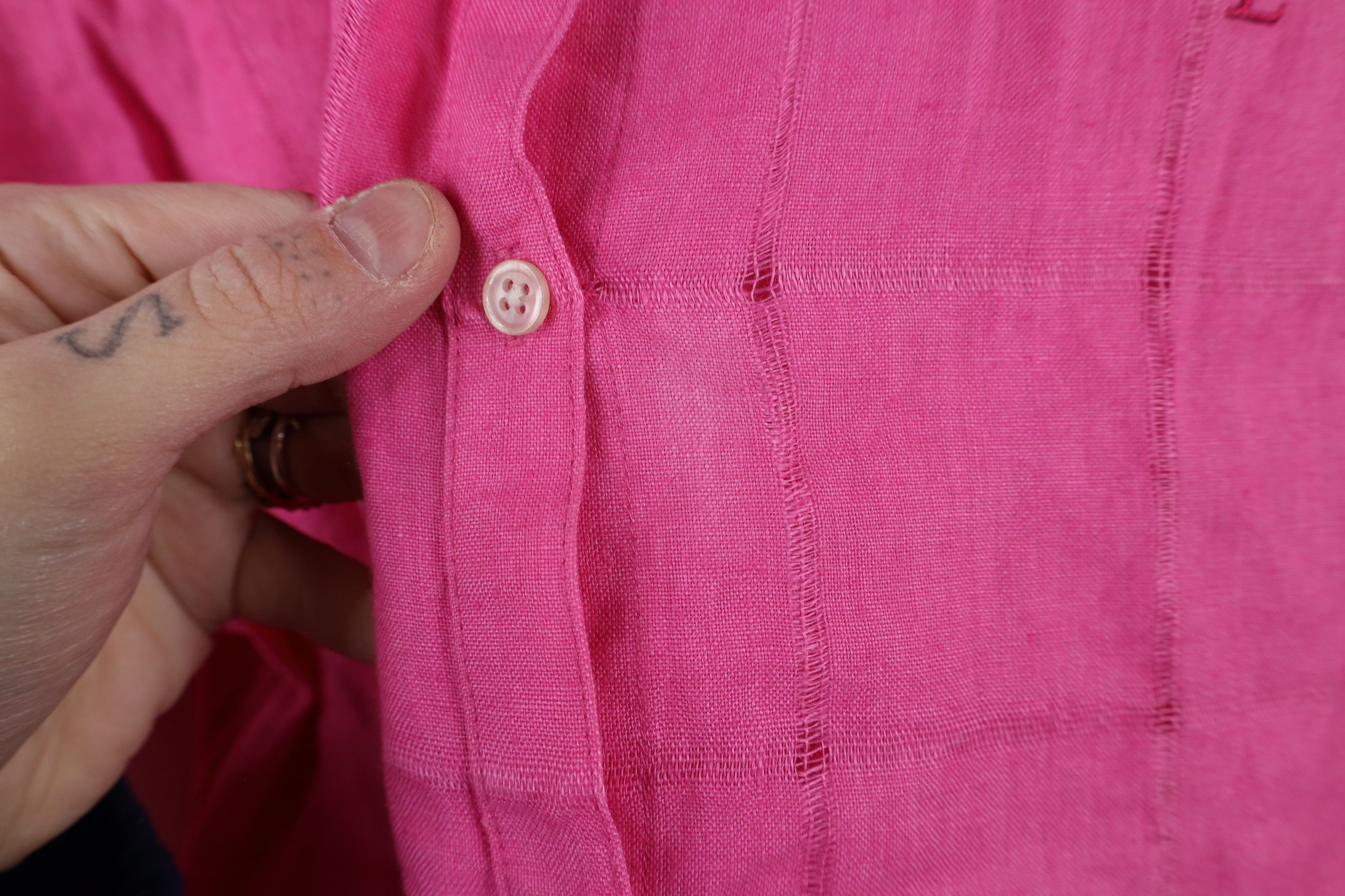 Ralph Lauren × Vintage Vintage 90s Ralph Lauren Linen Band Collar Button Shirt Pink Size L / US 10 / IT 46 - 5 Thumbnail