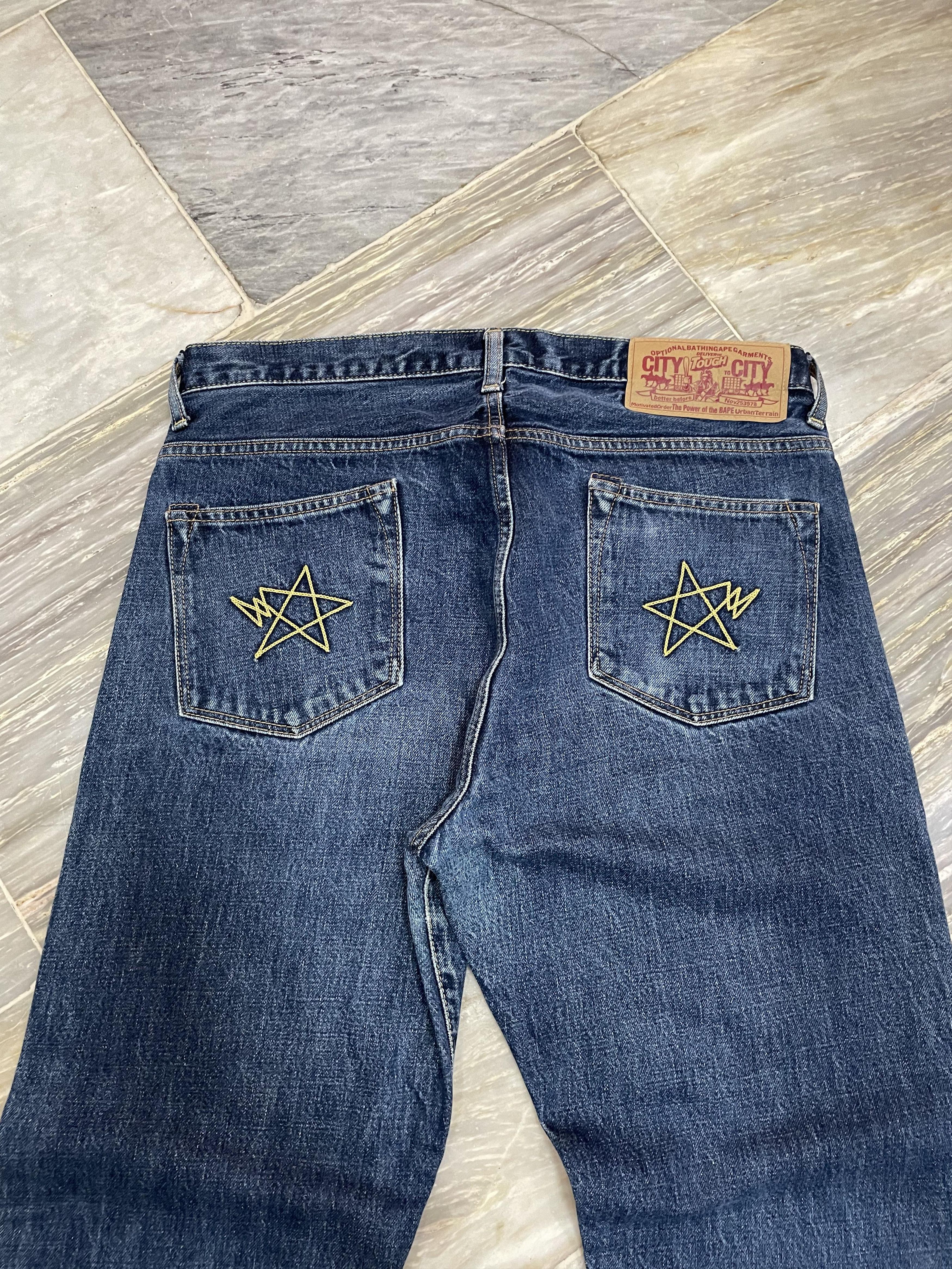Bape Bapesta Embroidery - Monogram Fold Denim Pants Size US 35 - 2 Thumbnail
