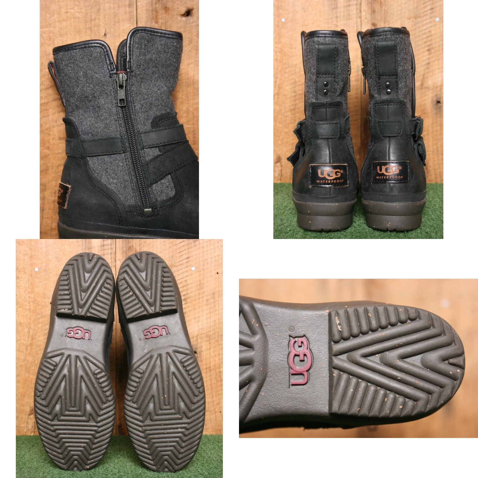 Ugg UGG Simmen's Black Oiled Leather & Gray Wool Blend Ankle Boots Women's Sz. 6 Bootie Size US 5 / IT 35 - 8 Thumbnail