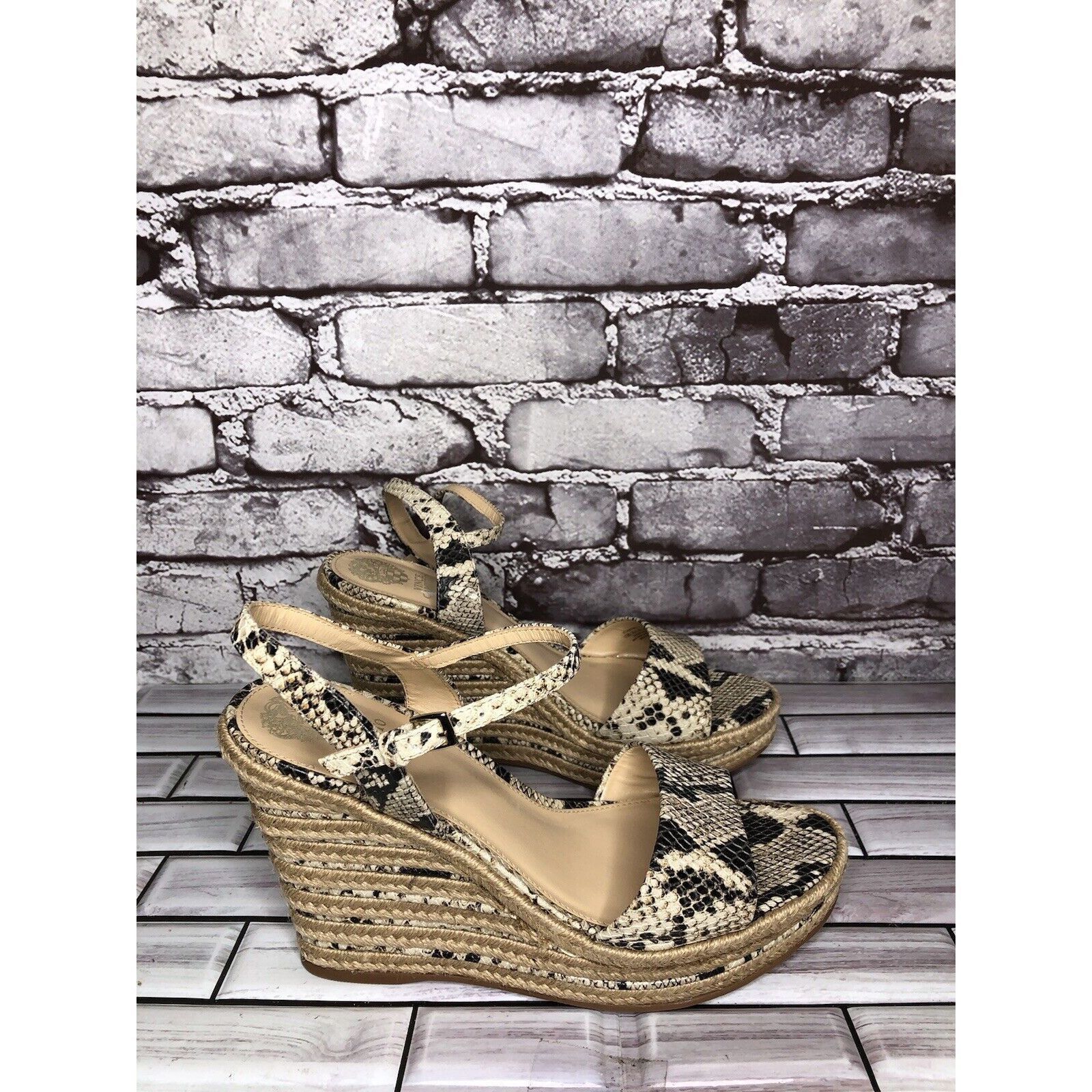 Vince Camuto Vince Camuto Marybell Ivory Leather Snake Wedge Espadrilles Size US 10.5 / IT 40.5 - 3 Thumbnail