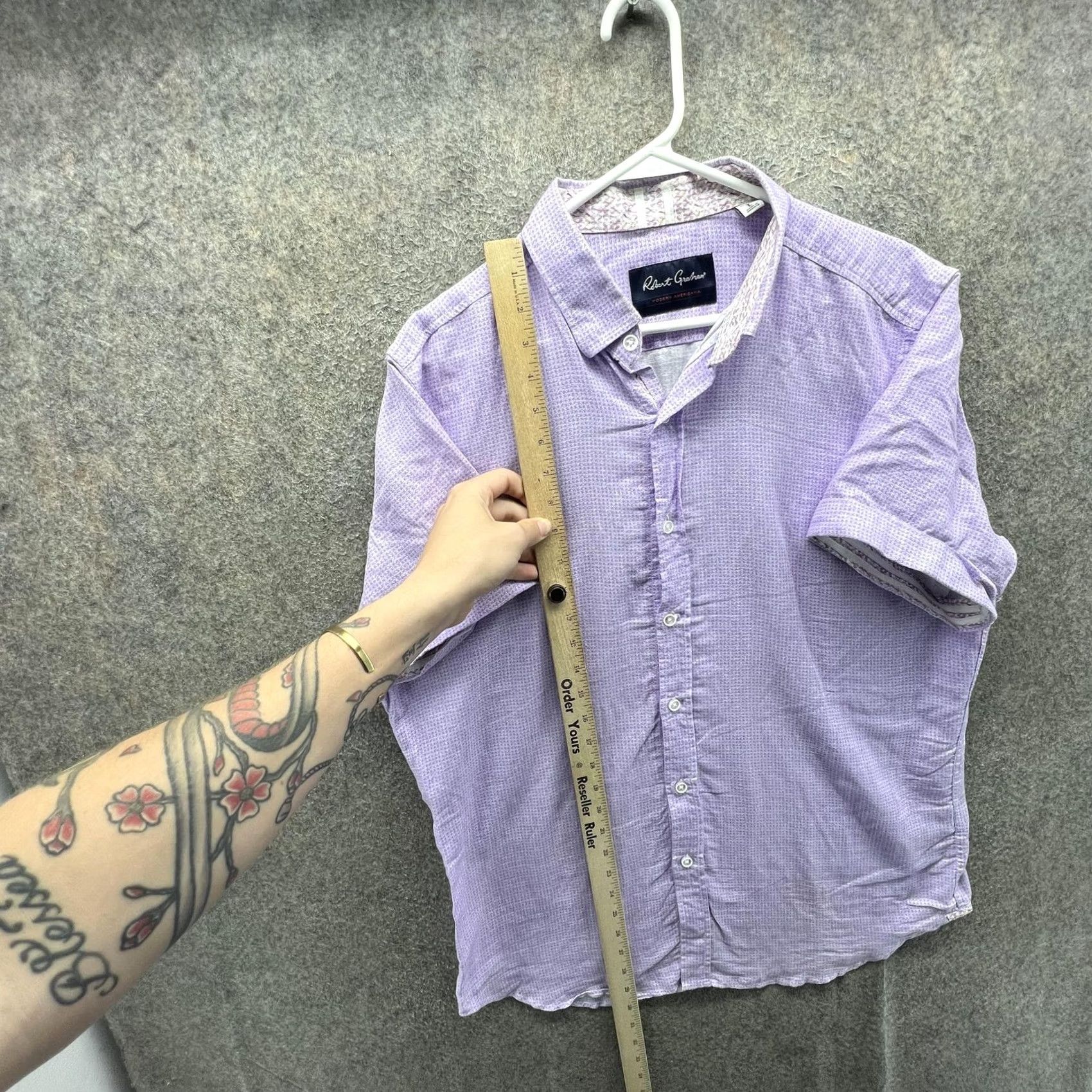 Robert Graham Robert Graham Shirt Mens L Purple Check Short Sleeve Button Front Slim Fit Size US L / EU 52-54 / 3 - 5 Thumbnail