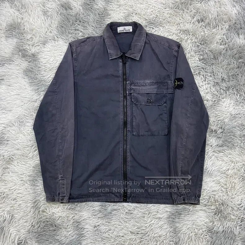 Stone Island Gray Washed Distressed Single Pocket Zipper J