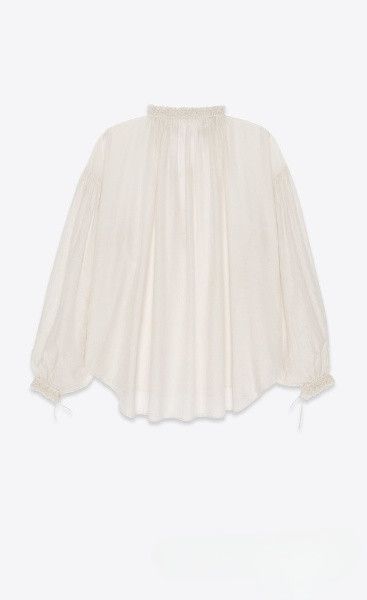 Saint Laurent Paris o1b1hav111224 Blouse in Cotton in Off White Size L / US 10 / IT 46 - 2 Thumbnail