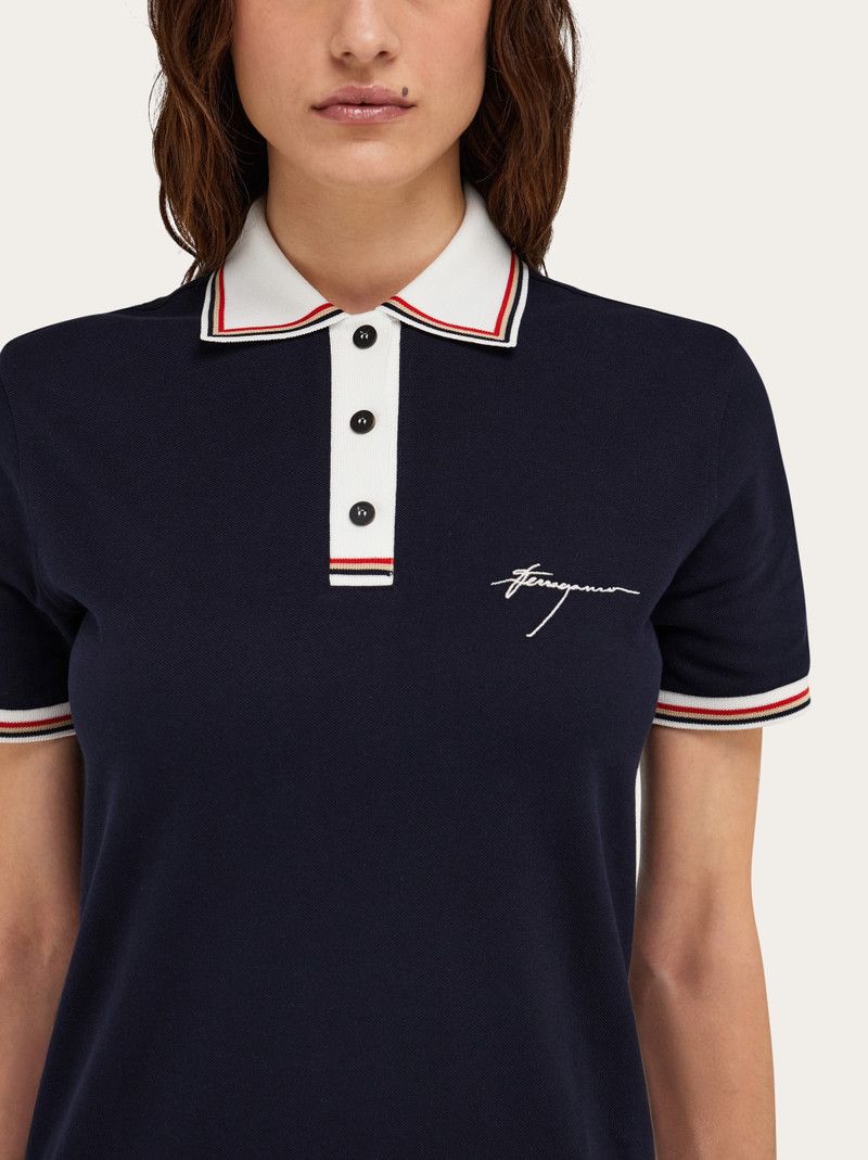 Salvatore Ferragamo o1s1rm0126 Cotton Polo Shirt Dress in Navy Blue Size L / US 10 / IT 46 - 6 Thumbnail