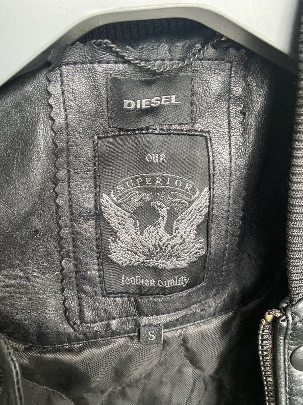 Diesel DIESEL OUR Superior Mens Bomber Leather Jacket Racer Coat Size US S / EU 44-46 / 1 - 12 Thumbnail
