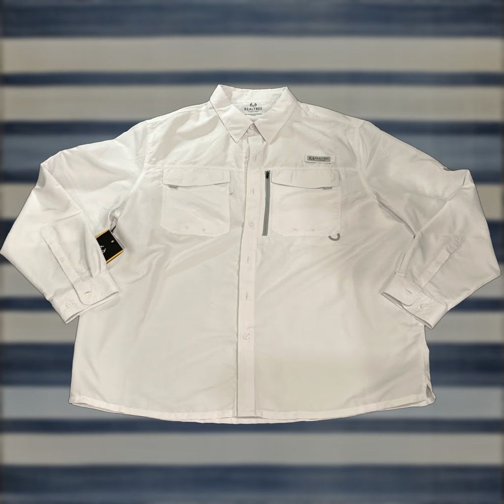 Realtree Realtree Fishing Guide Shirt Mens XL White Button-Down Long Sleeve Polyester Sports Casual Size US XL / EU 56 / 4 - 1 Thumbnail
