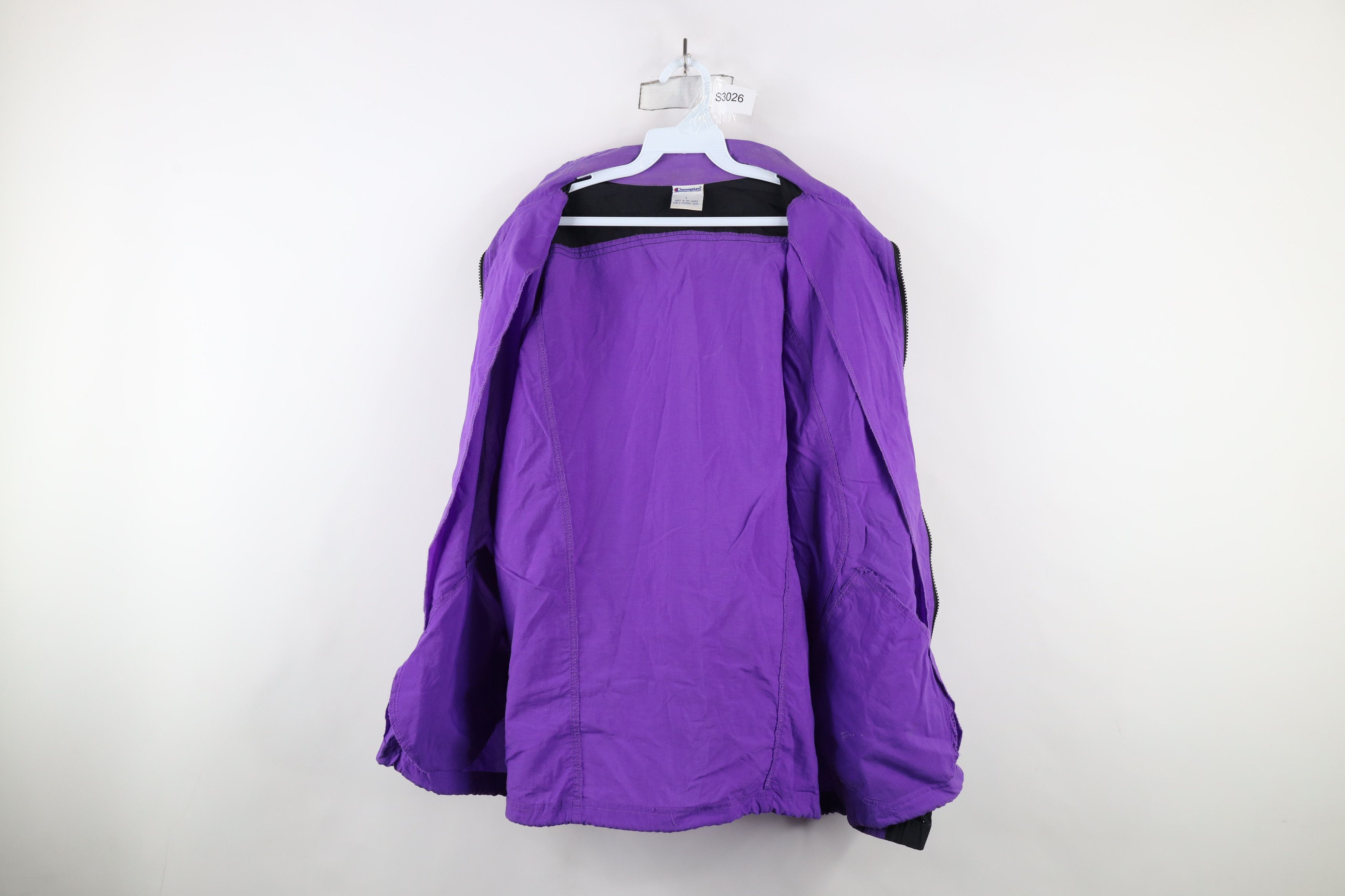 Champion × Vintage Vintage 90s Champion Reflective Windbreaker Jacket Purple Size L / US 10 / IT 46 - 9 Thumbnail