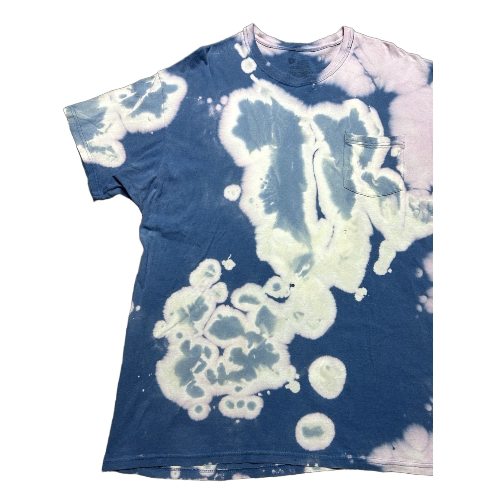 Hanes Hanes Pocket T Shirt Bleach Tie Dye Blue White Hippie Cotton Distressed XL Men Regular Pockets Size US XL / EU 56 / 4 - 1 Thumbnail