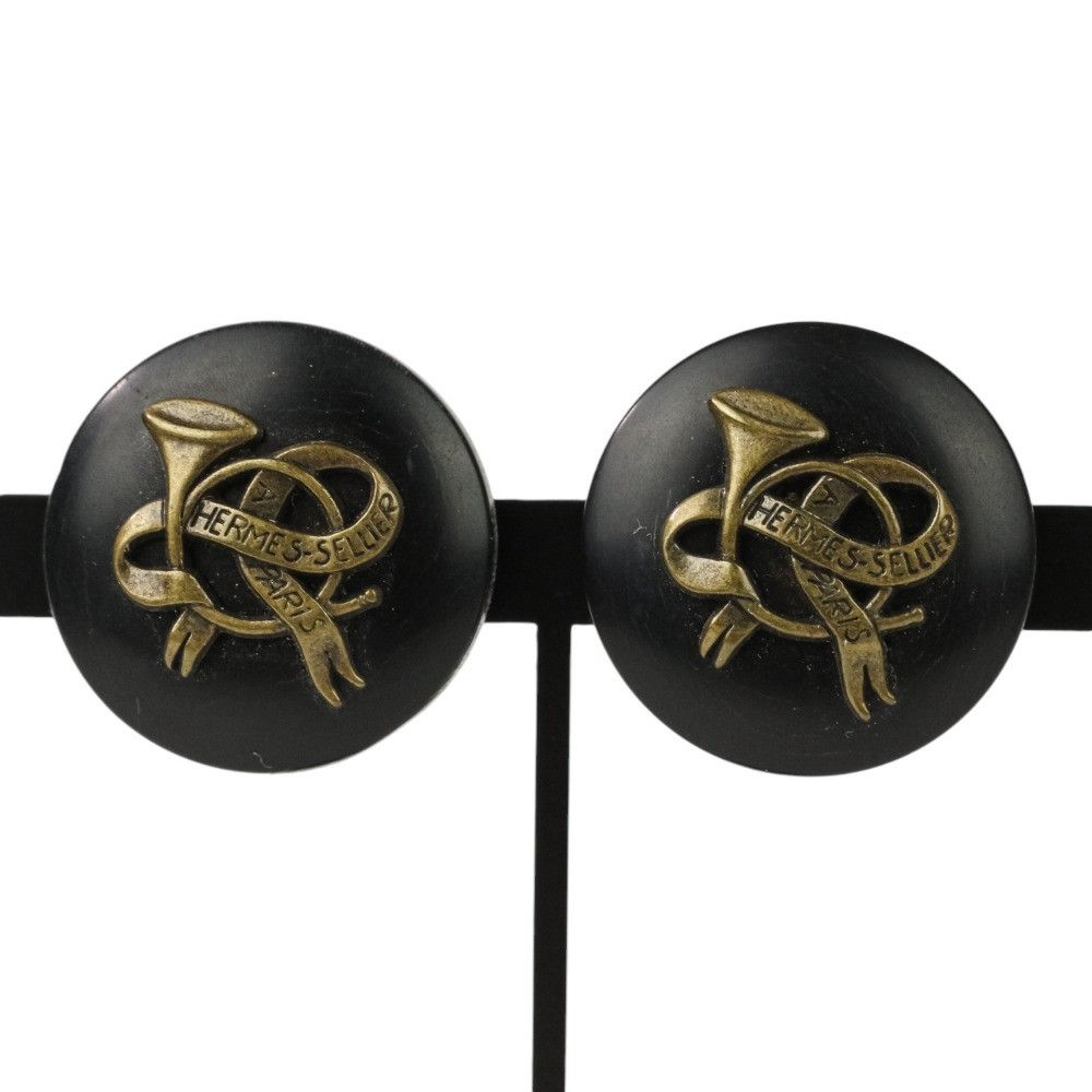 Hermes Hermes Hermes Horn Round Earrings Natural Material Earrings DUTY FREE for USA Size ONE SIZE - 1 Thumbnail