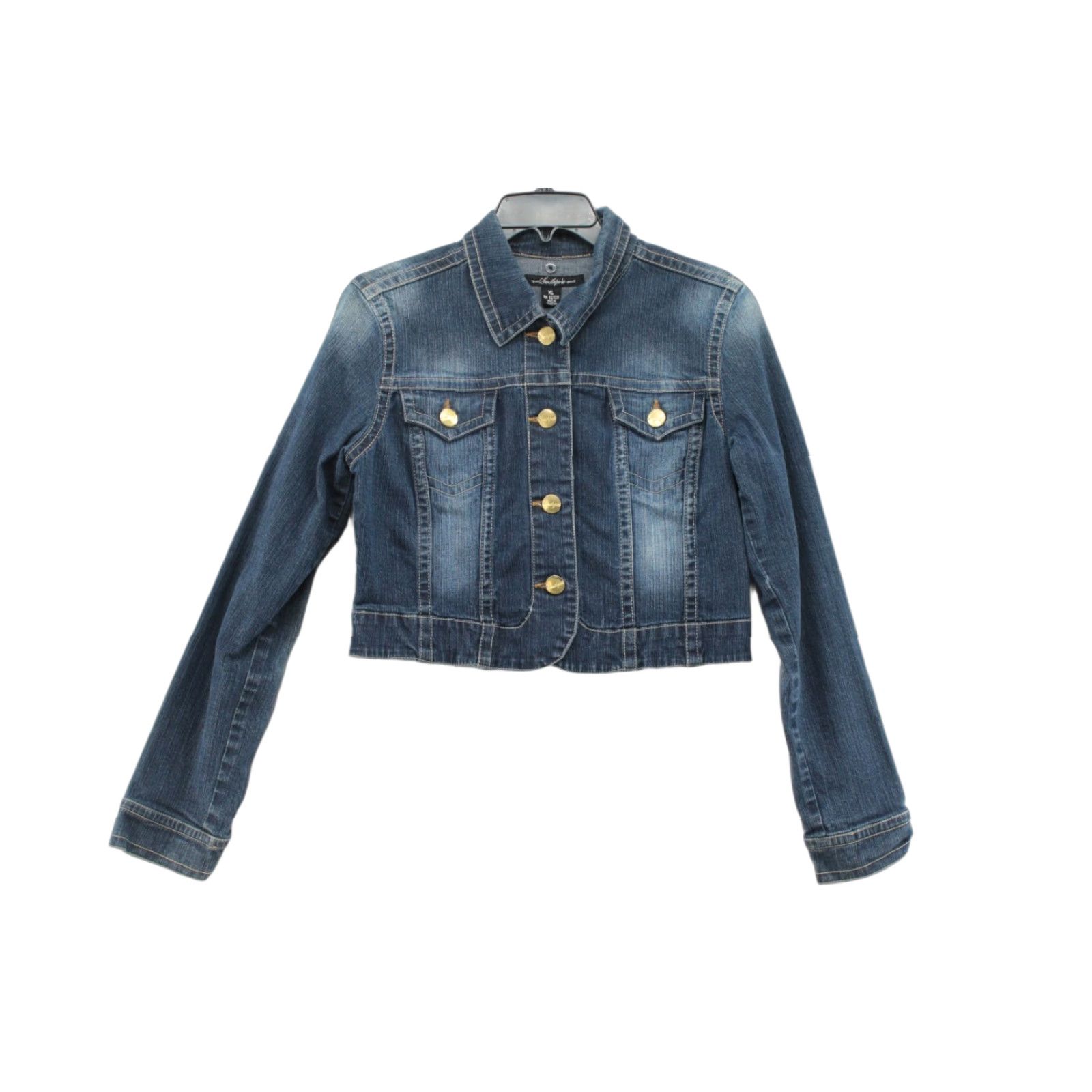 Southpole Y2K Southpole Short Cropped Denim Jean Jacket XL Medium Wash Button Detail Women Size 40" / US 18 - 1 Thumbnail