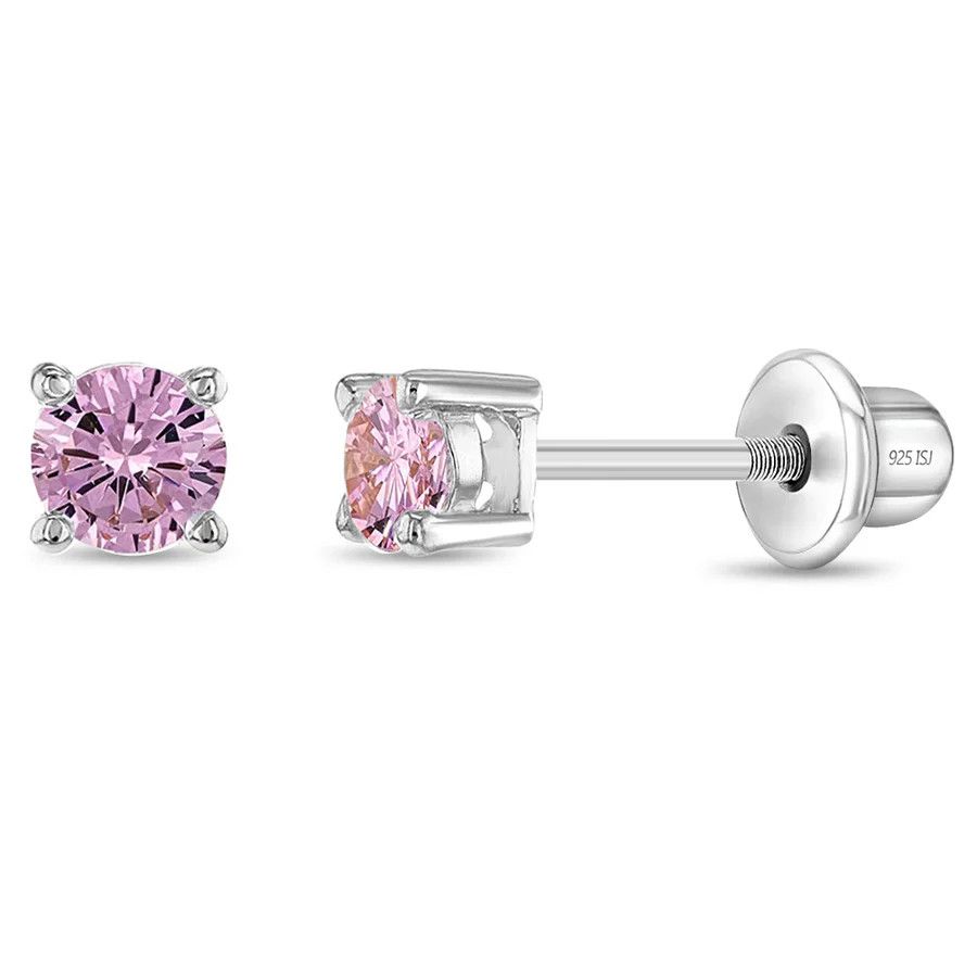 Other Traditional Prong Set 3mm Pink Earrings - Sterling Silver Size ONE SIZE - 1 Thumbnail