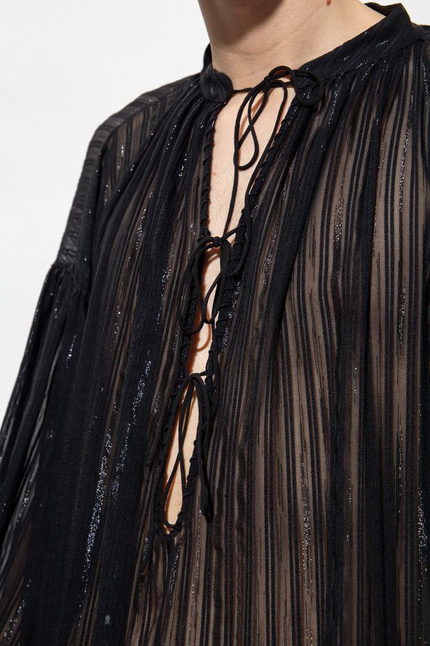 Saint Laurent Paris o1s1wg110824 Blouse in Striped Georgette in Black Size US L / EU 52-54 / 3 - 5 Thumbnail