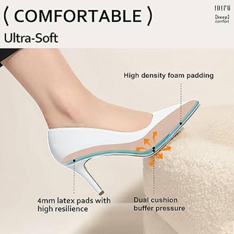 Other Idifu Women's Size 7.5 White Faux Leather Slide-On Heels Size US 7.5 / IT 37.5 - 5 Thumbnail